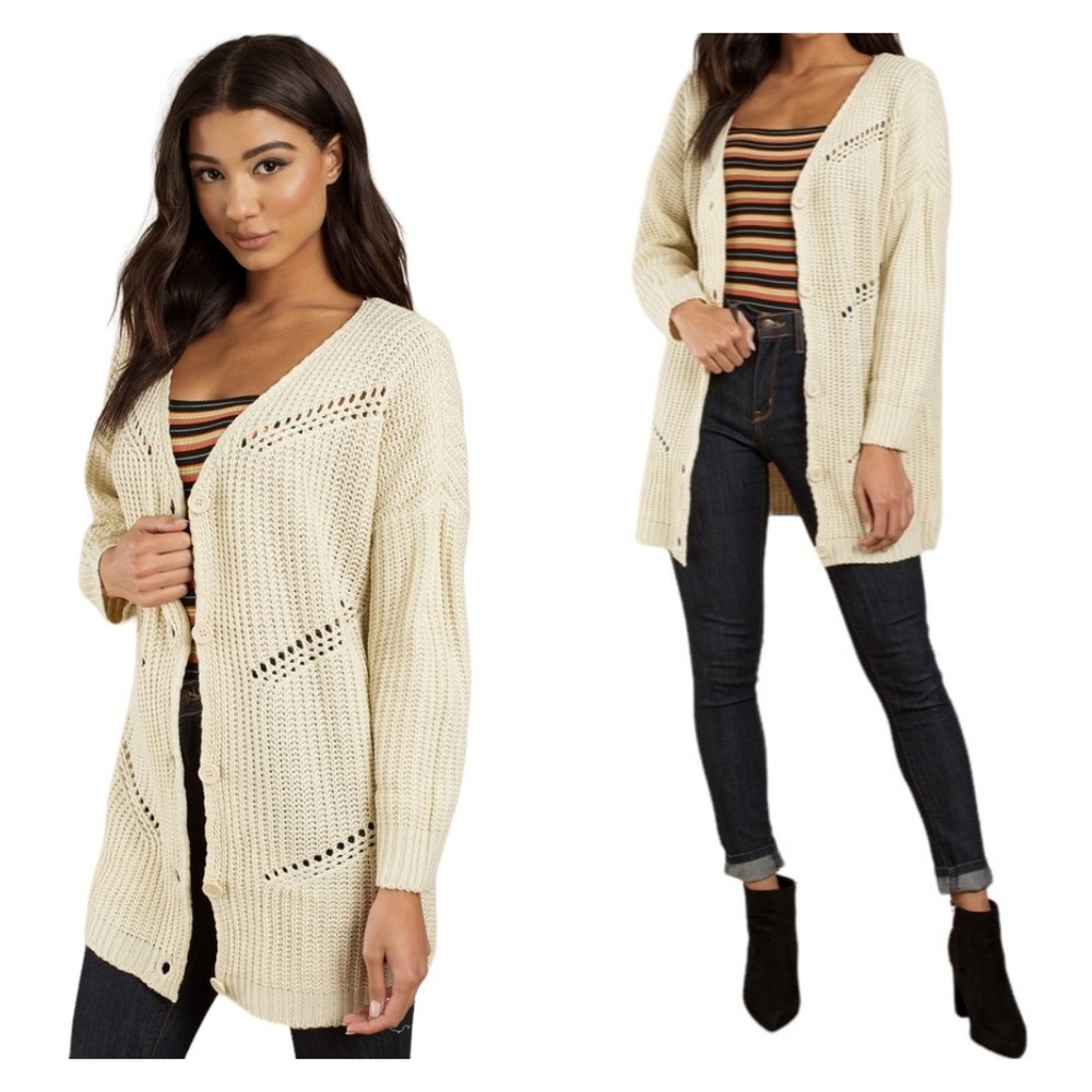 TOBI Spring Equinox Cream Button Front Cardigan Sweater Womens Size S